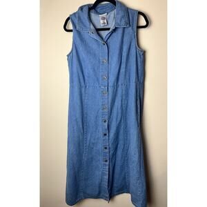Vicki Blue Womens Denim Sleeveless Button Collared Shirt 90’s Y2K Dress Sz 16